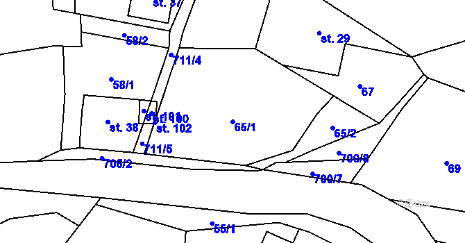 Parcela st. 65/1 v KÚ Proruby u Potštejna, Katastrální mapa