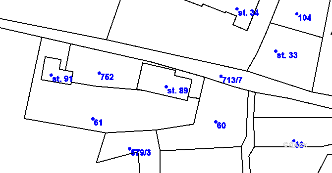 Parcela st. 89 v KÚ Proruby u Potštejna, Katastrální mapa