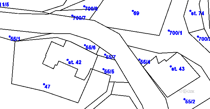 Parcela st. 55/7 v KÚ Proruby u Potštejna, Katastrální mapa