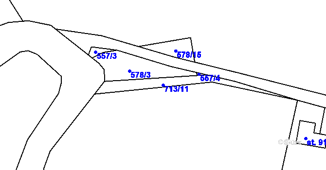 Parcela st. 713/11 v KÚ Proruby u Potštejna, Katastrální mapa