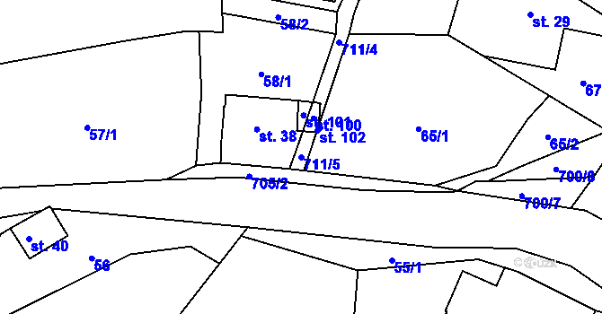 Parcela st. 711/5 v KÚ Proruby u Potštejna, Katastrální mapa