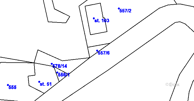 Parcela st. 557/6 v KÚ Proruby u Potštejna, Katastrální mapa