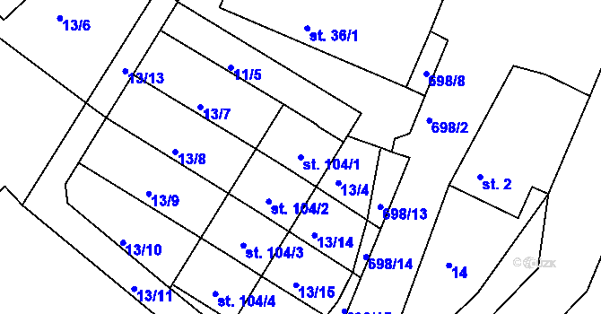 Parcela st. 104/1 v KÚ Lhůta u Vysokého Mýta, Katastrální mapa