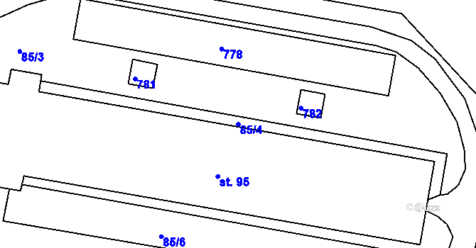 Parcela st. 85/4 v KÚ Lhůta u Vysokého Mýta, Katastrální mapa