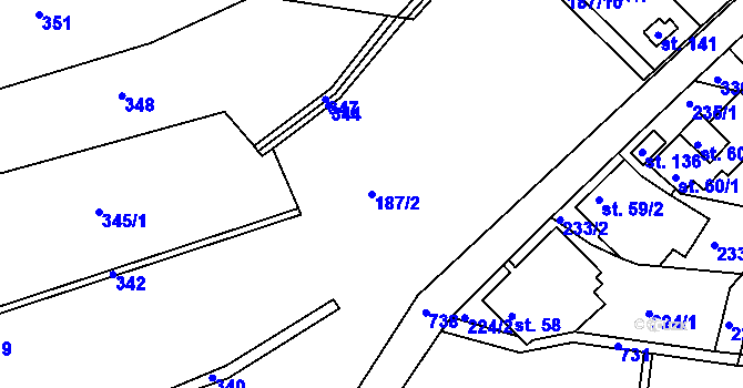 Parcela st. 187/2 v KÚ Lhůta u Vysokého Mýta, Katastrální mapa