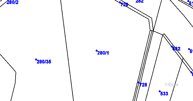 Parcela st. 280/1 v KÚ Lhůta u Vysokého Mýta, Katastrální mapa