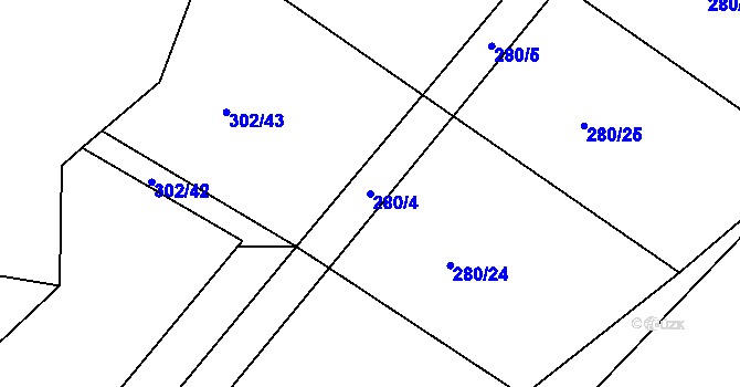 Parcela st. 280/4 v KÚ Lhůta u Vysokého Mýta, Katastrální mapa
