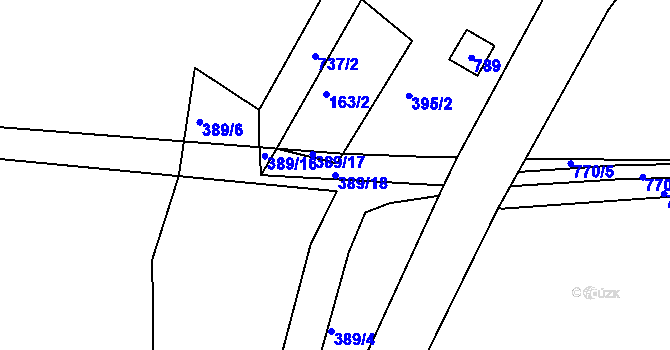 Parcela st. 389/18 v KÚ Lhůta u Vysokého Mýta, Katastrální mapa