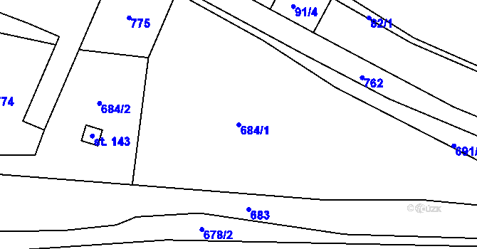 Parcela st. 684/1 v KÚ Lhůta u Vysokého Mýta, Katastrální mapa