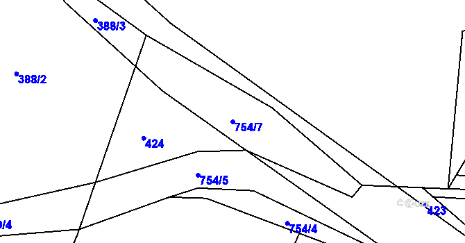 Parcela st. 754/7 v KÚ Lhůta u Vysokého Mýta, Katastrální mapa