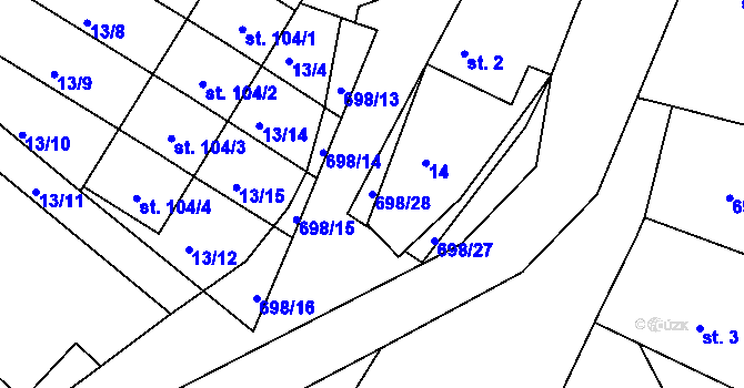 Parcela st. 698/28 v KÚ Lhůta u Vysokého Mýta, Katastrální mapa