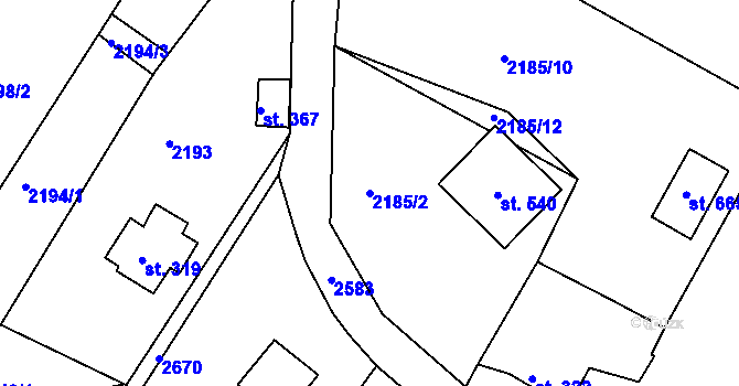 Parcela st. 2185/2 v KÚ Libá, Katastrální mapa