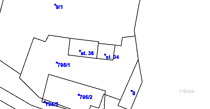 Parcela st. 34 v KÚ Pomezná, Katastrální mapa