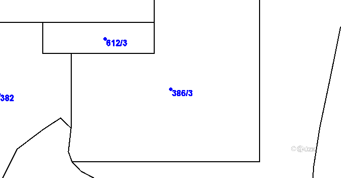 Parcela st. 386/3 v KÚ Dubina, Katastrální mapa