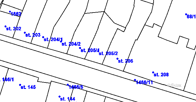 Parcela st. 205/2 v KÚ Libáň, Katastrální mapa