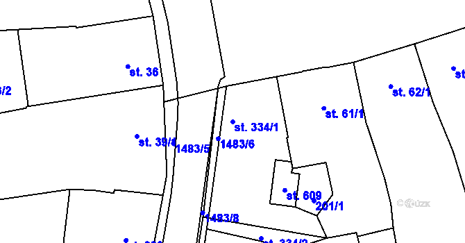 Parcela st. 334/1 v KÚ Libáň, Katastrální mapa