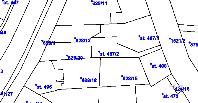 Parcela st. 467/2 v KÚ Libáň, Katastrální mapa