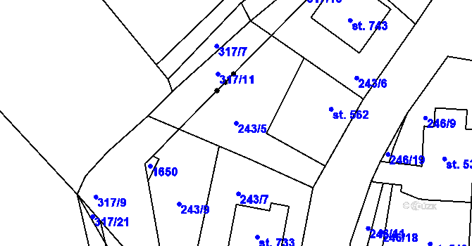 Parcela st. 243/5 v KÚ Libáň, Katastrální mapa