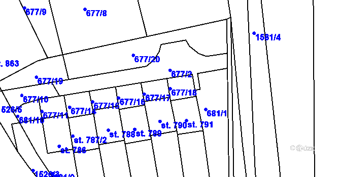 Parcela st. 677/18 v KÚ Libáň, Katastrální mapa
