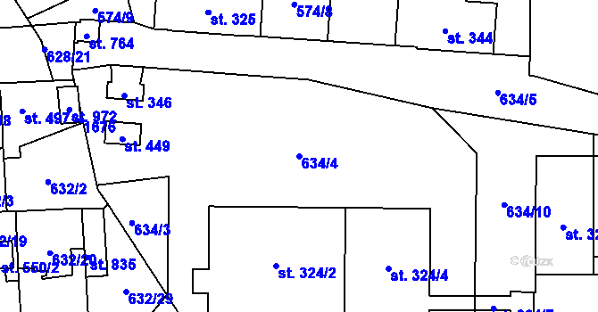 Parcela st. 634/4 v KÚ Libáň, Katastrální mapa