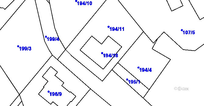 Parcela st. 194/18 v KÚ Šabina, Katastrální mapa