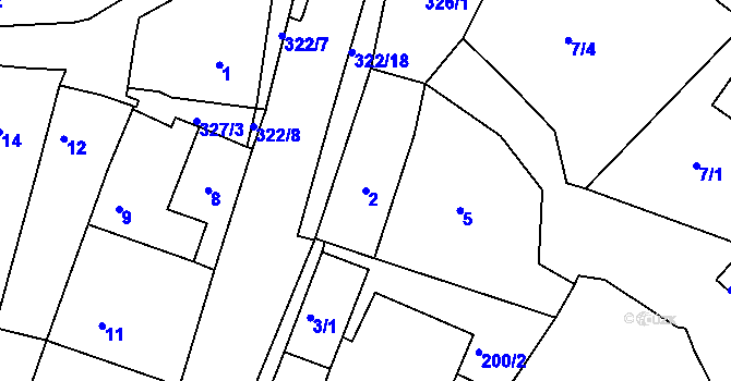Parcela st. 2 v KÚ Šabina, Katastrální mapa