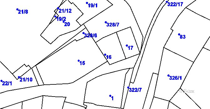 Parcela st. 16 v KÚ Šabina, Katastrální mapa