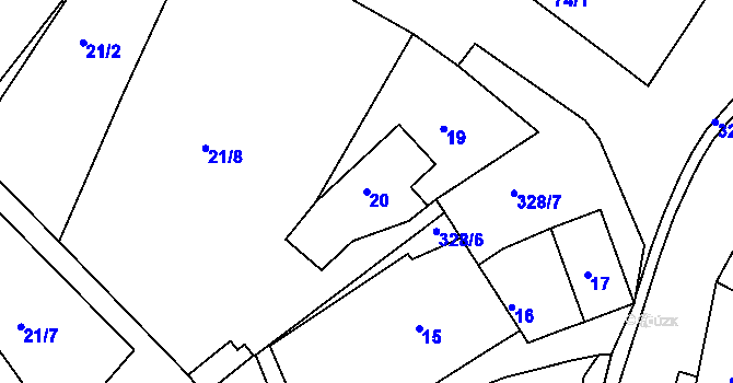 Parcela st. 20 v KÚ Šabina, Katastrální mapa