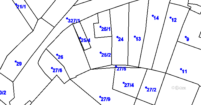 Parcela st. 25/2 v KÚ Šabina, Katastrální mapa