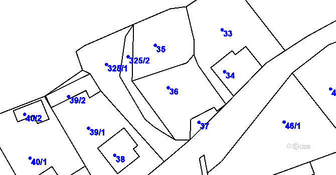 Parcela st. 36 v KÚ Šabina, Katastrální mapa