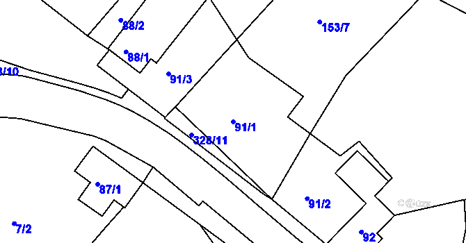 Parcela st. 91/1 v KÚ Šabina, Katastrální mapa