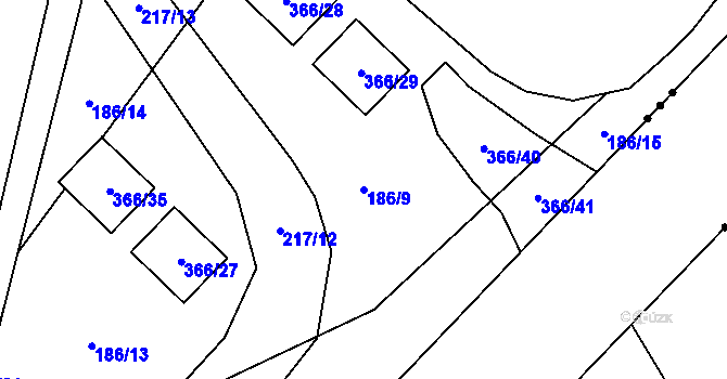Parcela st. 186/9 v KÚ Šabina, Katastrální mapa