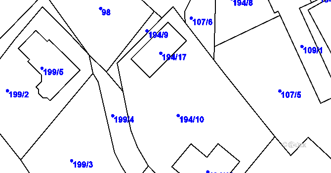Parcela st. 194/10 v KÚ Šabina, Katastrální mapa