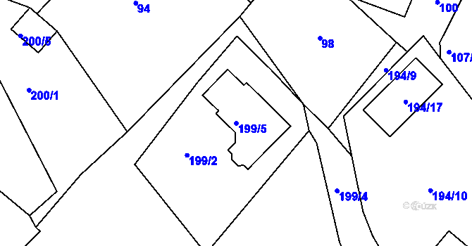 Parcela st. 199/5 v KÚ Šabina, Katastrální mapa