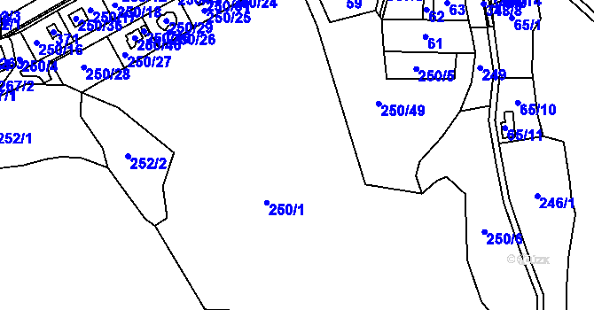 Parcela st. 250/1 v KÚ Šabina, Katastrální mapa