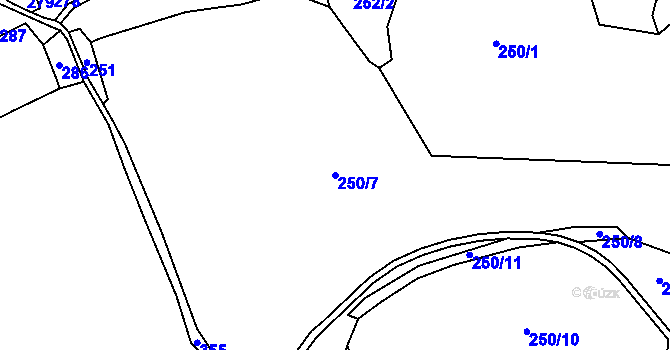 Parcela st. 250/7 v KÚ Šabina, Katastrální mapa