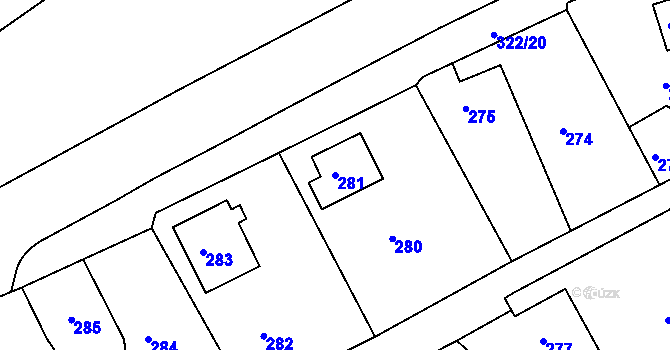 Parcela st. 281 v KÚ Šabina, Katastrální mapa