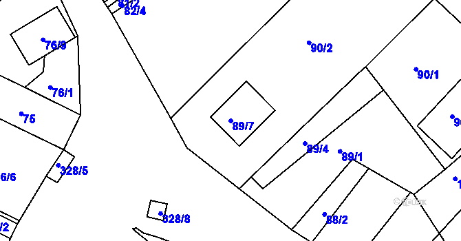 Parcela st. 89/7 v KÚ Šabina, Katastrální mapa