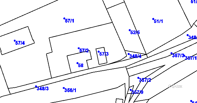 Parcela st. 57/3 v KÚ Šabina, Katastrální mapa