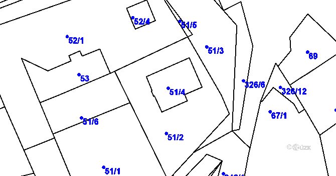 Parcela st. 51/4 v KÚ Šabina, Katastrální mapa