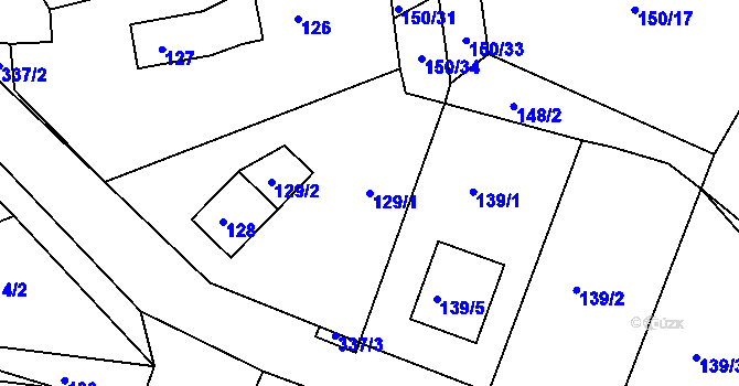 Parcela st. 129/1 v KÚ Šabina, Katastrální mapa