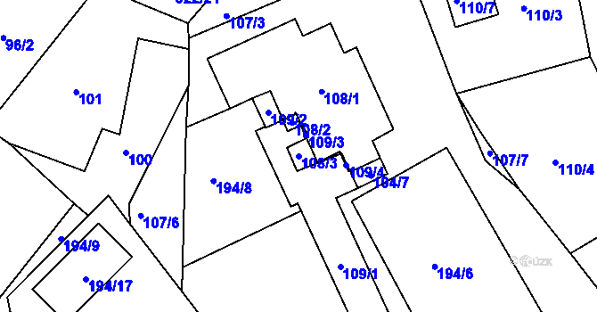 Parcela st. 108/3 v KÚ Šabina, Katastrální mapa