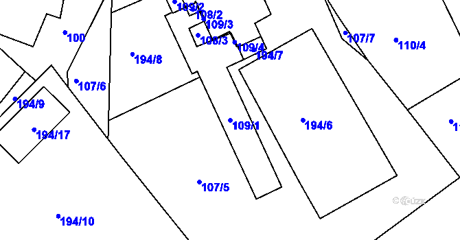 Parcela st. 109/1 v KÚ Šabina, Katastrální mapa