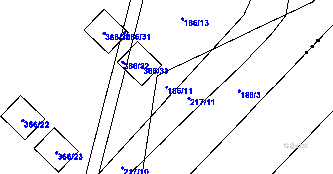 Parcela st. 186/11 v KÚ Šabina, Katastrální mapa