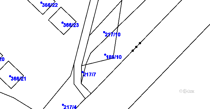 Parcela st. 186/10 v KÚ Šabina, Katastrální mapa