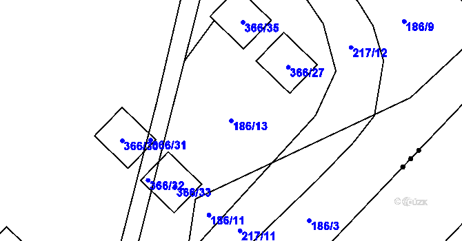 Parcela st. 186/13 v KÚ Šabina, Katastrální mapa