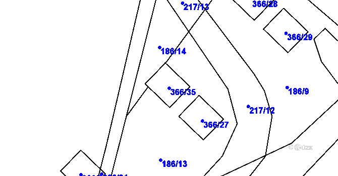 Parcela st. 366/35 v KÚ Šabina, Katastrální mapa