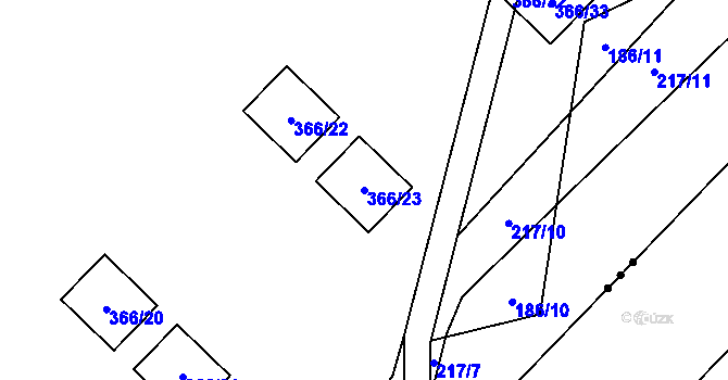Parcela st. 366/23 v KÚ Šabina, Katastrální mapa