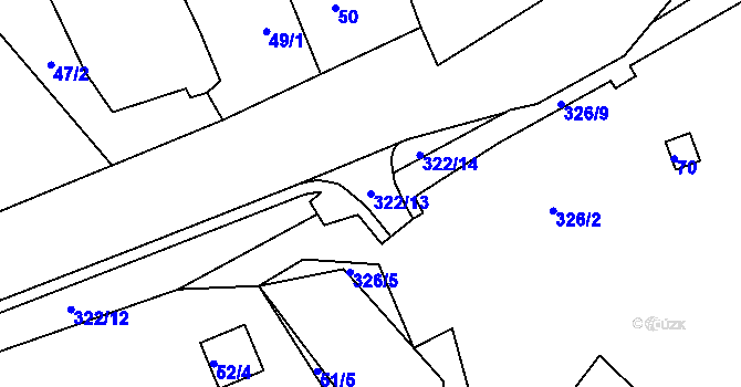 Parcela st. 322/13 v KÚ Šabina, Katastrální mapa