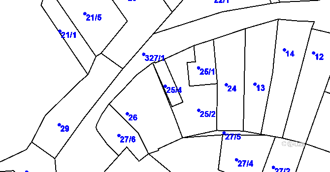 Parcela st. 25/4 v KÚ Šabina, Katastrální mapa
